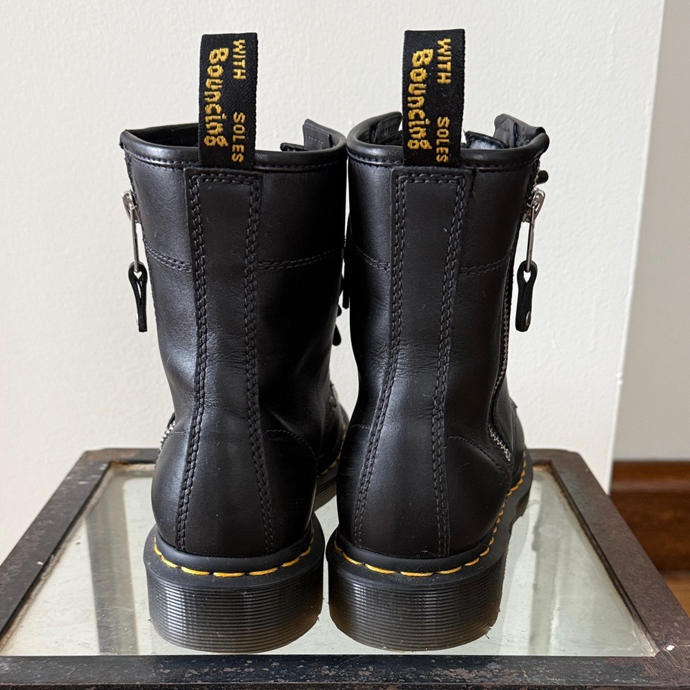 Doc Martens Black Leather Lace-Up Boots with Zippers - Picture 5 of 8